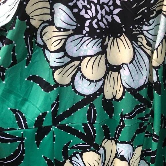 Vintage Green Large Floral Maxi Dress Yellow White Halter Cold Shoulder Luau - Picture 4 of 5